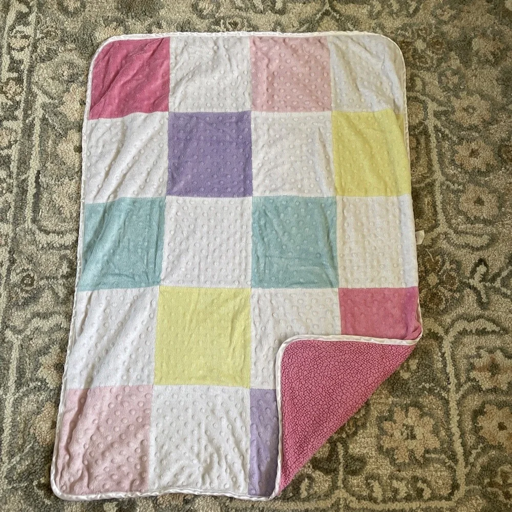 Circo Patchwork Squares Baby‎ Blanket Minky Dot Pink Purple Blue Yellow Sherpa